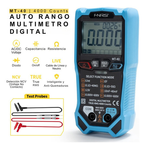 Multimetro Digital Inteligente Fnirsi Mt-40 Ncv Auto Rango