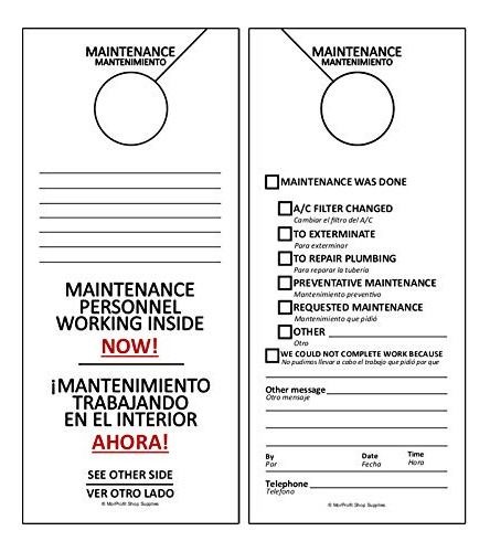 Etiquetas De Aviso Puerta De Mantenimiento Bilingüe In...