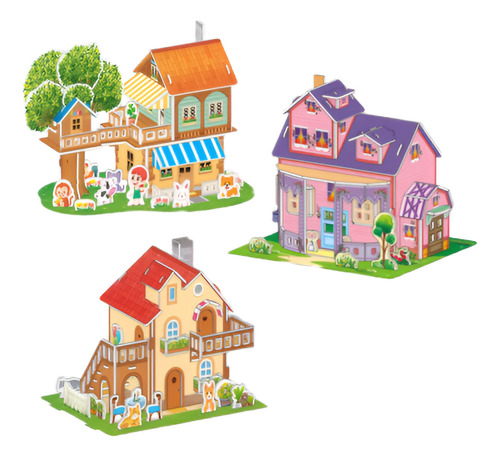 3 Piezas De Rompecabezas 3d Casitas De Cartón Para Niños