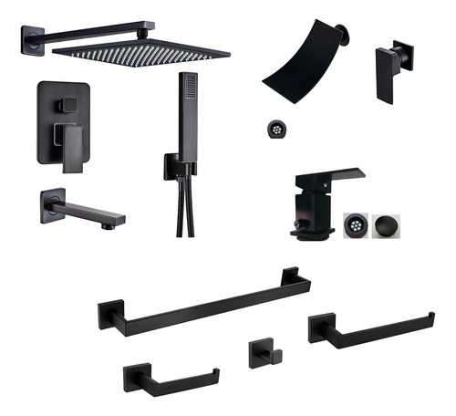 Set Ducha Cuadrada Pared Embutir +cascada +bidet+accesorios