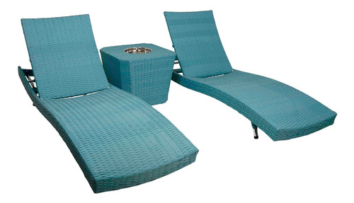 2 Espreguiçadeiras Bona Com Mesa P/ Piscina - Azul Turquesa