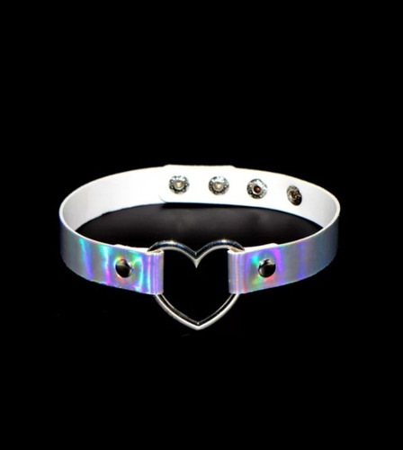 Collar Choquer Holográfico Con Corazón Birllante 