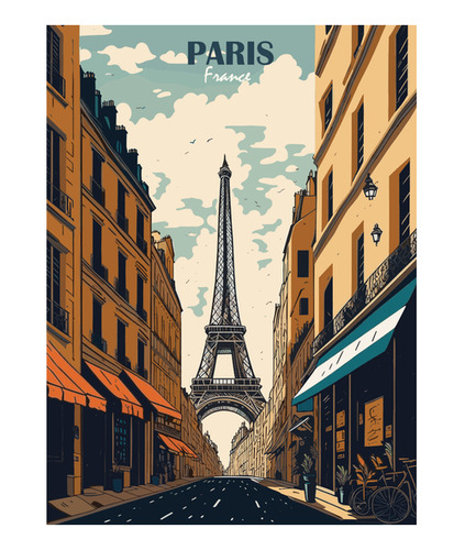 Poster Papel Fotografico Torre Eiffel Calle Paris Sala 60x80