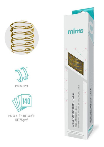 Wire-o Espiral 3/4 Dourado 2:1 22 Anéis Metal Mimo - 20 Un
