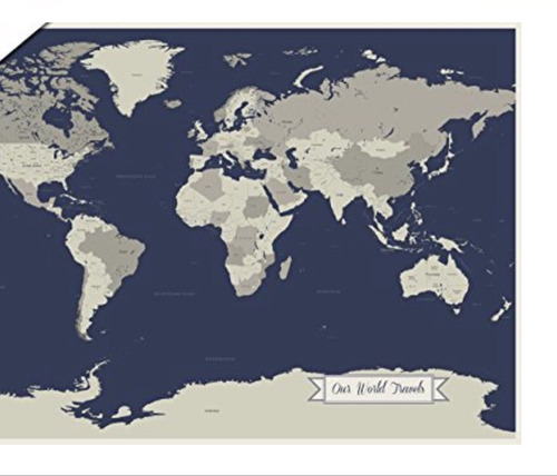 Mapa Mundi Azul Con Crema 24 X 36 Pulgadas