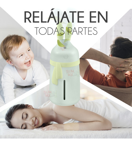 Humidificador Difusor De Aromas Diseño De Conejo Con Bufanda Con Luz Led Slim Company Para Aromaterapia, Sesiones De Relajación, Purificación Del Aire Color Verde