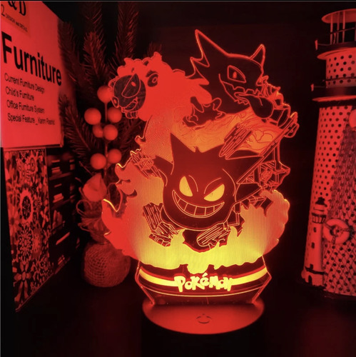 Luminaria Neon Led Pokemon Gengar Colorido Varias Cores