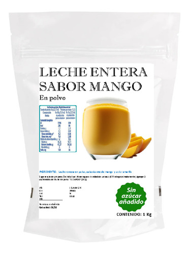 1 Kg De Leche Entera De Mango En Polvo Sin Azucar (10 L)