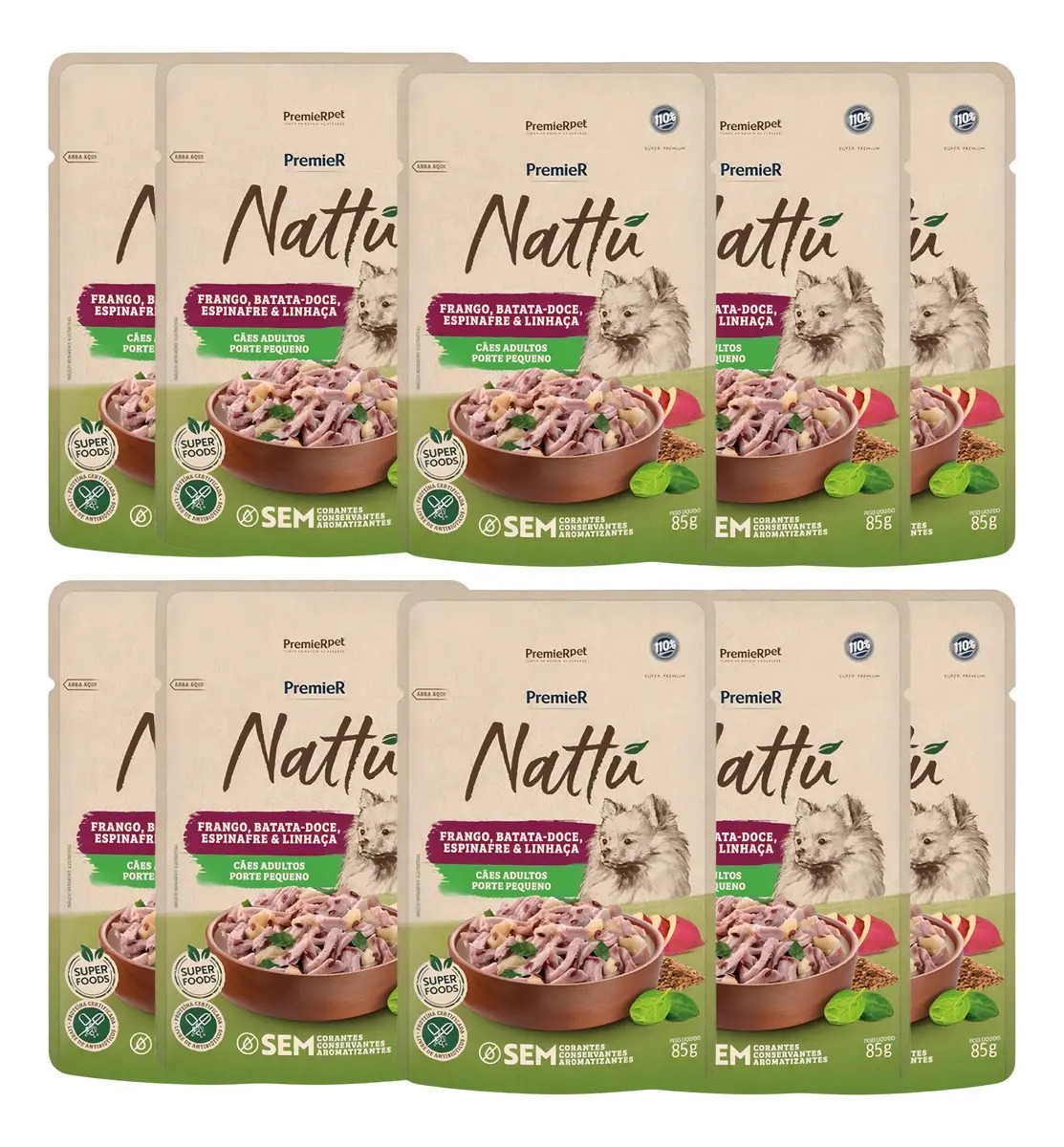 Kit 20 Sachê Premier Nattu Cães Ad Pequeno Frango Batata Doce - 85g