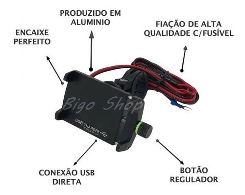 Sup. Celular Alumínio C/ Carregador Usb Turbo Motos Top!