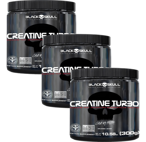 Combo 3x Creatina Creatine 300g Caveira Preta - Black Skull