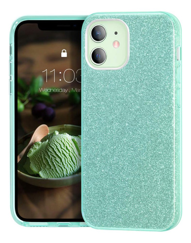 Funda Mateprox Para iPhone 12/12 Pro Glitter Aqua