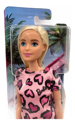 Boneca barbie fashion and beauty vestido preto com estampa rosa mattel