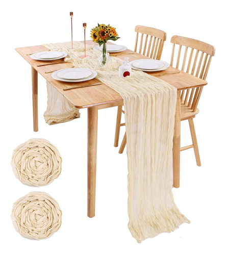 2pzs Caminos De Mesa Gasa Elegante Boho Decoración Boda Color Lavanda Beige Mantel Decorativo Ruffled Table Decoration Baby Shower Birthday Celebration Vintage Style Decoration