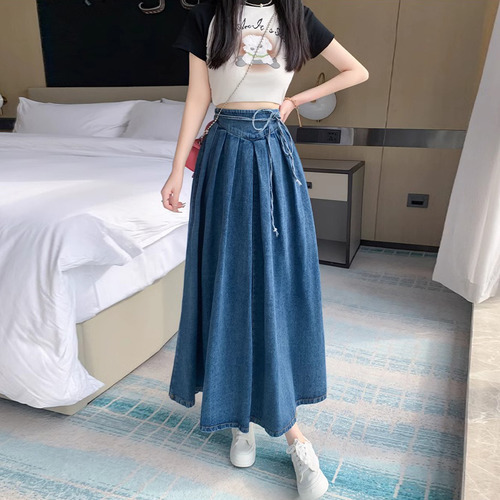 Falda Midi De Mezclilla Para Mujer, Cintura Alta, Casual
