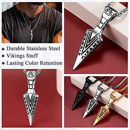 Faithheart Runic Odins Gungnir Collar Con Colgante De Cabeza