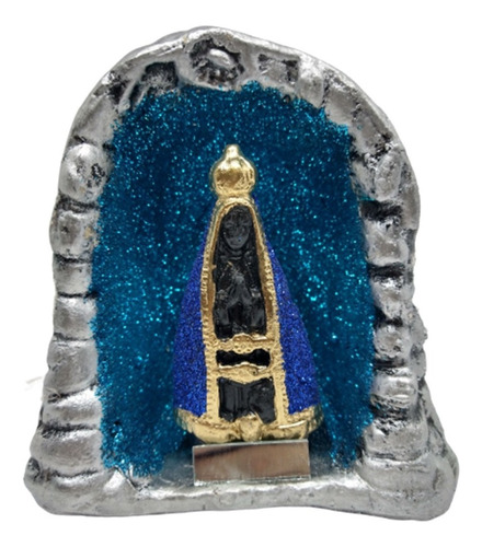 Gruta Iluminada Com Imagem Aparecida Capela Gesso Azul