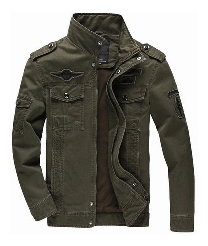 Chamarra Militar De Algodón Para Hombre, Verde