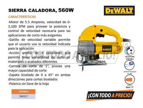 Sierra Orbital Caladora Uso Rudo Vel Variable Dewalt Dw317
