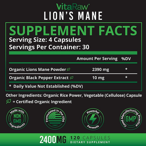 Nootropico Lions Mane Mas Potente 2400mg 120 Capsulas Eg F33