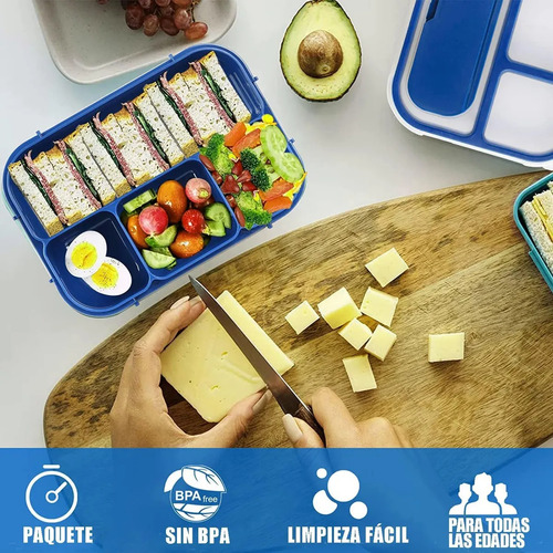 Lonchera Termica Lunch Box Lonchera Con Toppers 1300 Ml Azul