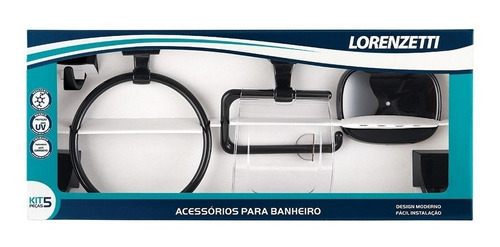 Conjunto De Acessórios Lorenzetti P/ Banheiro Quadra Black 