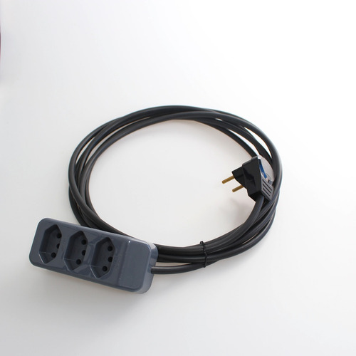 Extensão Elétrica 6 Metros Fio 2x1.5(m) 3 Tomadas 2p+t Cinza