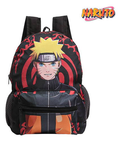 Mochila Escolar Bolsa Akatsuki Naruto Anime Preta Costas Cor Preto
