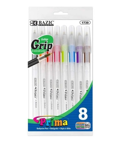 Boligrafo 8pzs Lapicero Bazic Prima Stick Pen Con Mango Acol