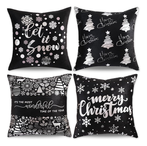 Fundas De Almohada Navideñas Negras Y Plateadas 16x16 ...