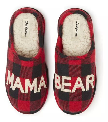 Dearfoams - Pantuflas Mama Bear Para Mujer, Rojo, Xl