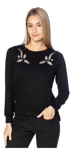 Sweater Tejido Con Lurex Y Apliques Primula Mujer Asterisco