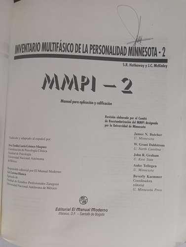 Inventario Multifasico - Minnesota--2 Mmpi--2 (Usado)