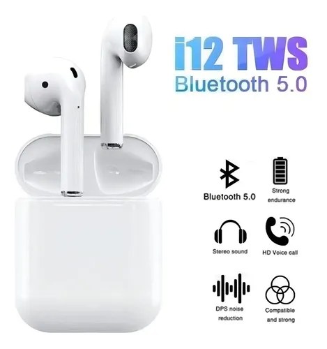 Auriculares Bluetooth I12 Touch Tws 5.0 versión inalámbrica color blanco luz LED