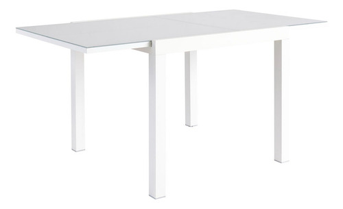 Mesa De Jardín Extensible De Aluminio Y Cristal Duradera Color Blanco