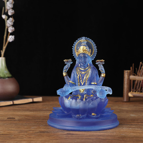 Saraswati Hindú Sentado En Figuritas De Loto Para Azul