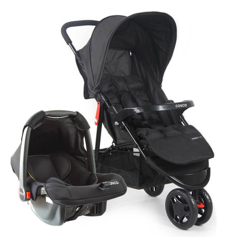 Conjunto Travel System Toffy Ts Duo Com Carrinho De Bebê e Bebê Conforto Preto Cosco Kids