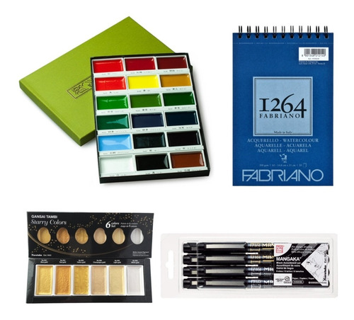 Kit 32 Art Kuretake Acuarela Estilografo Block Fabrian Cuota