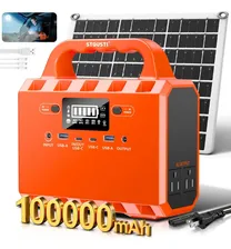 Cargador de Batería 100000mah Solar Portátil, STQUSTI 300W Power Bank Solar Carga Rápida con Tipo-C/USB/AC/DC 9 Puertos con Cables Integrados y con Panel Solar De Carga, Pantalla y 4 modos led luz