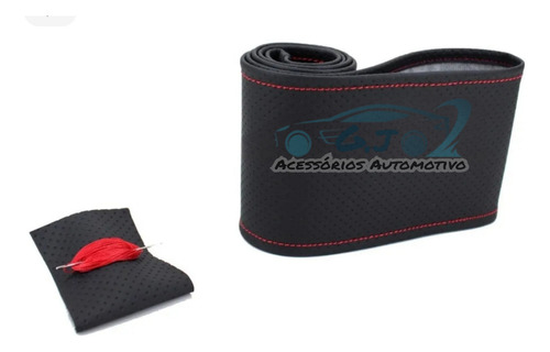 Capa Para Volante Couro Preto Linha Vermelho Peugeot206 2008