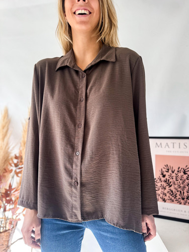 Camisa Lulyna Oversize Manga Larga Con Presilla Crepe Mujer