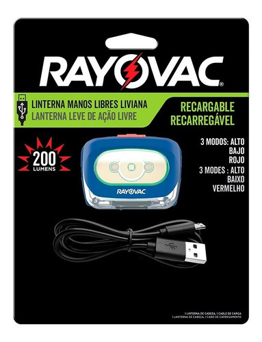 Lanterna Recarregável Rayovac Mãos Livres Usb 200 Lumens Cor Da Luz Branco