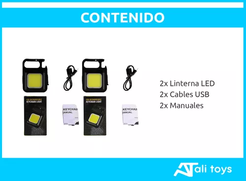 Set X2 Linterna Led Recargable Usb Imán Llavero Destapador