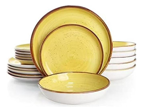 Set De Platos Vajilla Amarillo Porcelana 18 Piezas