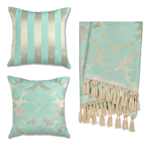 Kit Manta + 2 Capas De Almofada Em Jacquard Tiffany Dourado