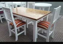 Comprar Mesa Campo 1.40x80 Mas 6 Sillas Laqueadas Y Tapizadas