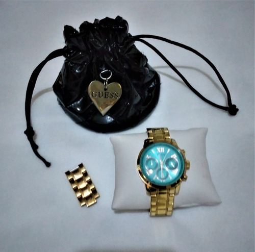 Relogio Feminino Guess Original Aço Rose Com Fundo Azul