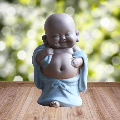 2x Little Cute Ceramic Laughing Maitreya Happy Buddha