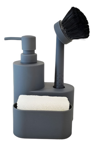 Dispenser Para Detergente Jabón Porta Esponja Cepillo Cocina Gris