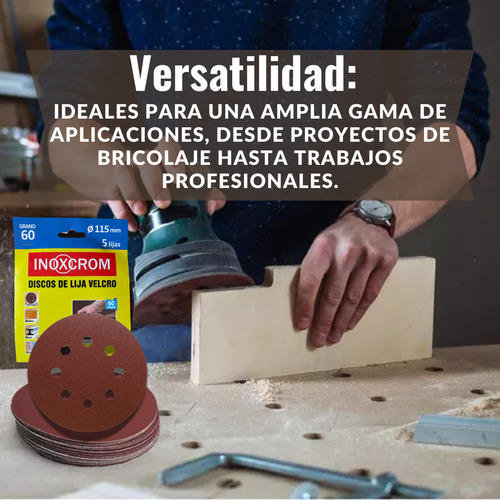 Disco De Lija Velcro Para Madera 115mm X 5u Lijadora Orbital